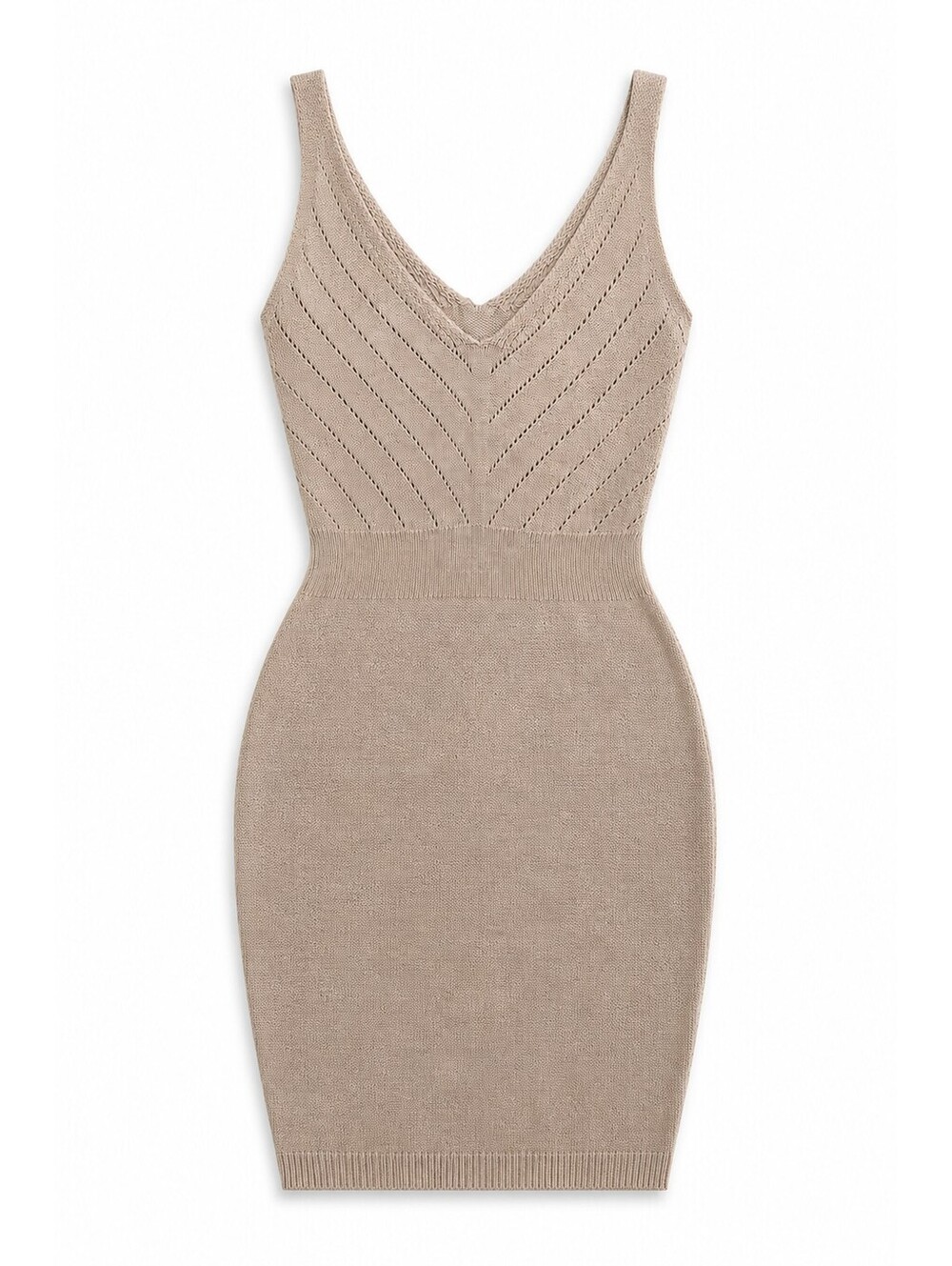 SHEIN Beige Knit V-Neck Sleeveless Bodycon Mini Dress Size Small